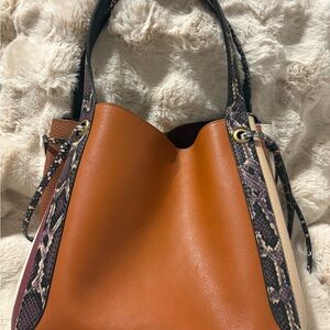 Coach Colorblock Python Trim Leather Bucket Bag